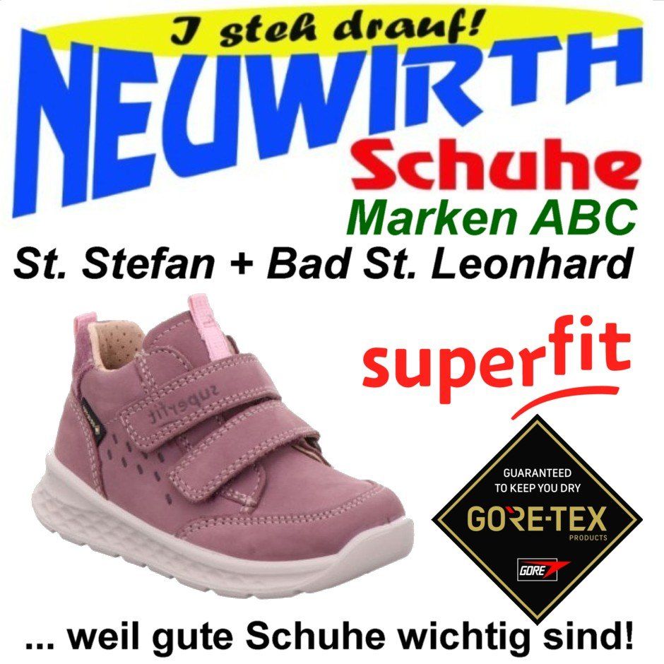 An advertisement for a brand of children's shoes featuring a purple shoe, the brand name Neuwirth, and the slogan 'Because good shoes are important'.