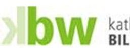 Das Logo für 'Katholisches Bildungswerk' zeigt ein stilisiertes grünes 'xbw' mit 'katholisches' und 'BILDUNGSWERK' in schwarzem Text.