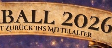 Das Bild zeigt ein Ankündigungsbanner für 'Pfaarball 2026', das eine Nacht im Mittelalter verspricht. Es zeigt ein mittelalterliches Banner mit goldenen Akzenten.