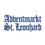 Ein blauer Text-Logo für Adventmarkt St. Leonhard auf weißem Hintergrund.