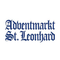 Ein blauer Text-Logo für Adventmarkt St. Leonhard auf weißem Hintergrund.