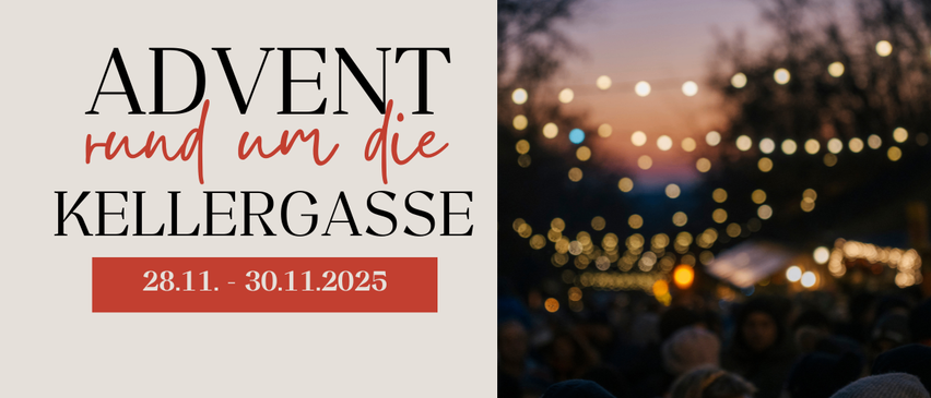 Adventskalender an der Gellertgasse vom 1. bis 30. November 2025 mit einem festlichen Markt und Lichtern.