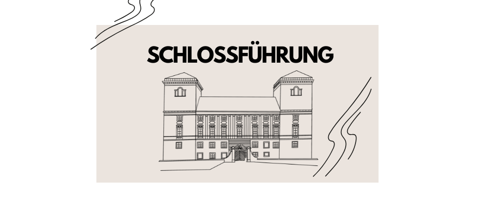 Eine Linienzeichnung eines symmetrischen Schlosses mit dem Wort Schlossfuhrung darüber.