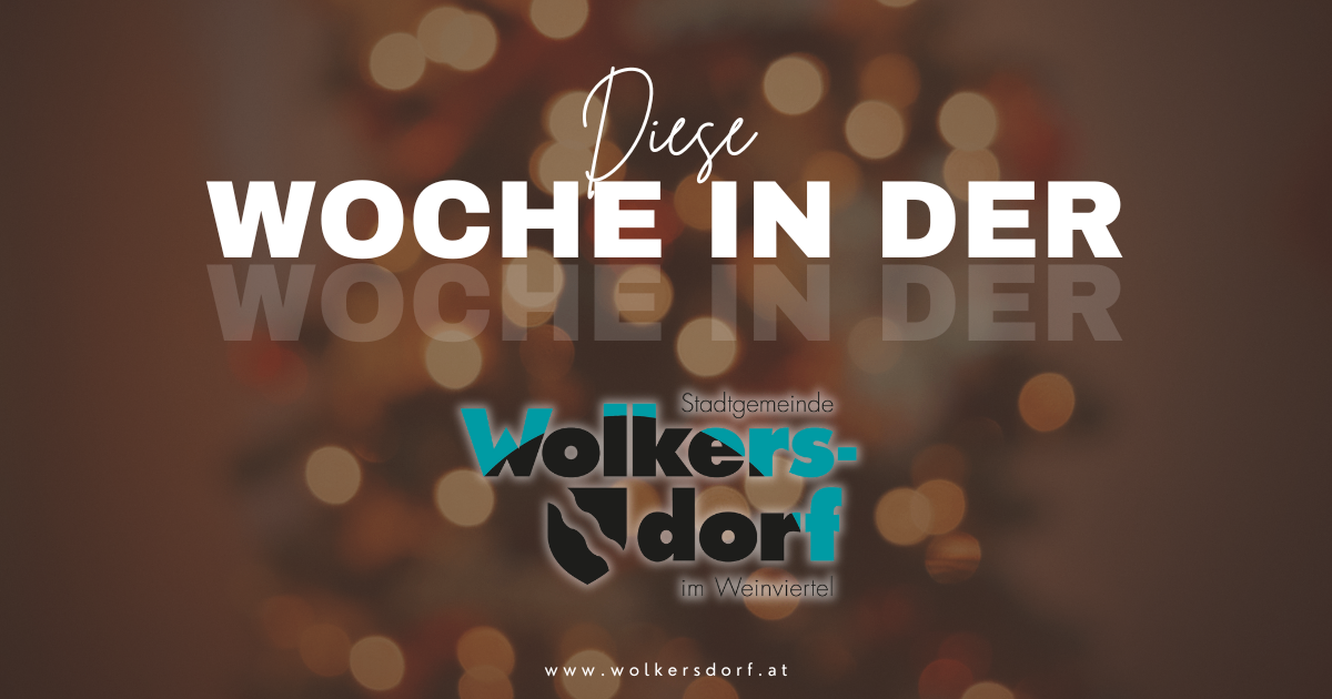 Werbung für 'Diese Woche in der Woche' mit dem Logo einer Gemeinde namens 'Walkers-Dor', einer Website-Adresse und einem Bokeh-Hintergrund.