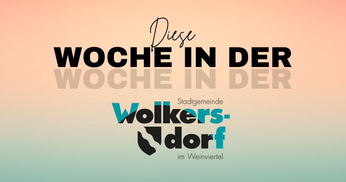 Poster advertising a week in the village of Volkersdorf, featuring a pink and blue gradient background.