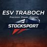 ESV Traboch's Logo auf einem dunklen Hintergrund mit den Worten 'Präzision. Kraft. Leidenschaft.' und einem roten und weißen Design darunter. Der Text 'STOCKSPORT' ist prominent in weiß dargestellt.