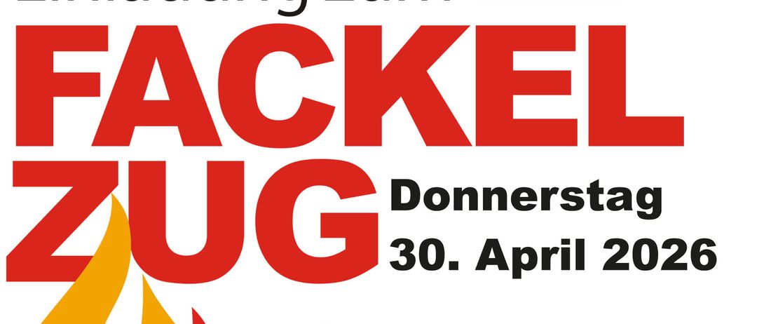 Plakat für Fackelzug-Veranstaltung, Mittelschule Hirtenberg, Donnerstag, 30. April 2026. Treffpunkt 20:00, Abfahrt 20:15. Fackeln sind am Treffpunkt erhältlich. Organisiert von Musikverein Hirtenberg.