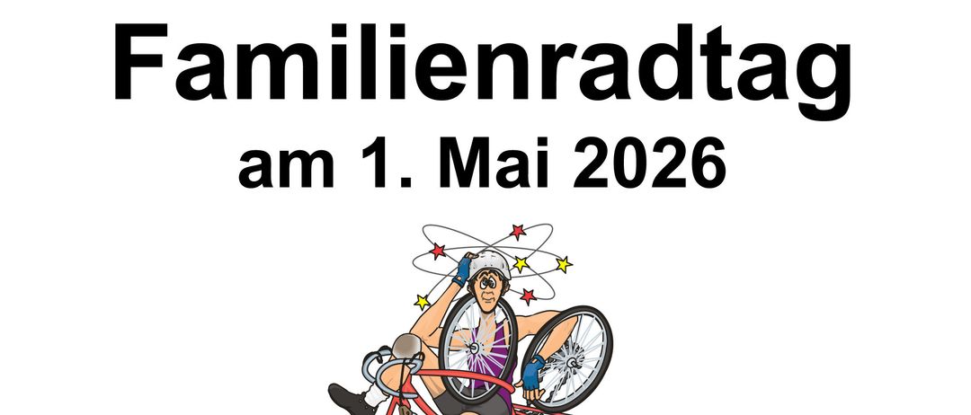 Einladung zum Familienradtag am 1. Mai 2026, Abfahrt 9 Uhr vom Kulturhausparkplatz, 21 km entlang des Wiener Neustadter Kanals, Ankunft ca. 10:30 Uhr am Bootshaus, Rückfahrt ca. 11:30 Uhr nach Hirtenberg, mit gemütlichem Ausklang Karl und Franz Grillen für Schwein, Pute und Grillwürste.