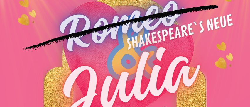 Ein rosa Plakat bewirbt 'Romeo und Julia' von Shakespeares neuem Musical. Die Veranstaltung ist am 17. Juni 2026 im Kulturhaus Hirtenberg. Die Aufführung beginnt um 19:30, der Einlass endet um 18:30.