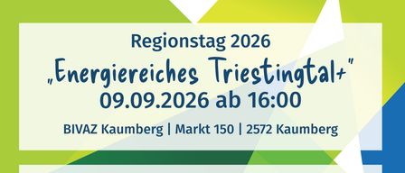 Event poster for a presentation on renewable energy and energy efficiency, scheduled for September 9, 2026 at 16:00 at BIAV Kaumberg. Includes details on guided tours, energy efficiency, and regional contributions to energy transition.