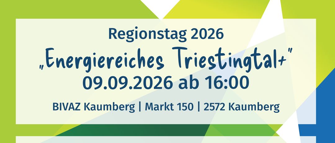 Veranstaltungsposter für eine Präsentation über erneuerbare Energie und Energieeffizienz, geplant für den 9. September 2026 um 16:00 Uhr im BIAV Kaumberg. Beinhaltet Details zu Führungen, Energieeffizienz und regionalen Beiträgen zur Energiewende.