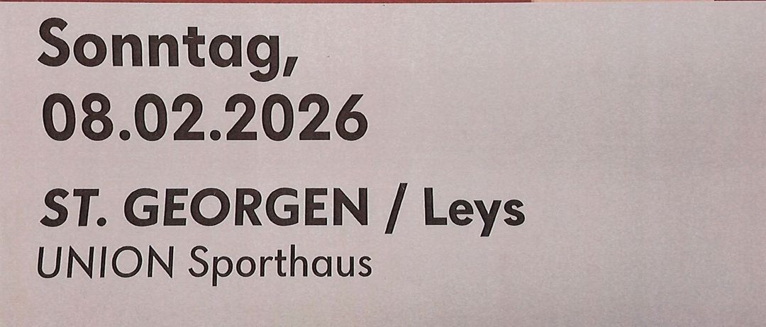 Plakat für eine Blutspende-Veranstaltung. Es steht 'Spende Blut' auf rotem Hintergrund. Datum: 08.02.2026. Ort: St. Georgen/Leys UNION Sporthaus. Zeiten: 09:00-12:00 und 13:00-14:00. QR-Code für Terminvereinbarung.
