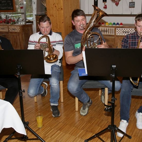 Bild enthält, Adult, Male, Man, Person, Flugelhorn, Musical Instrument, Shoe, Horn, Group Performance, Tuba