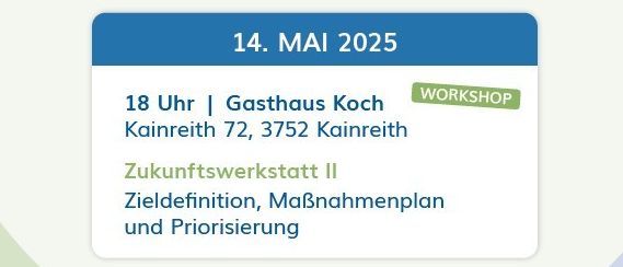 Einladung zur Zukunftswerkstatt der Marktgemeinde Sigmundsherberg am 14. Mai 2025 mit Fokus auf familienfreundliche Gemeinde. Nehmen Sie teil und gestalten Sie die Zukunft.