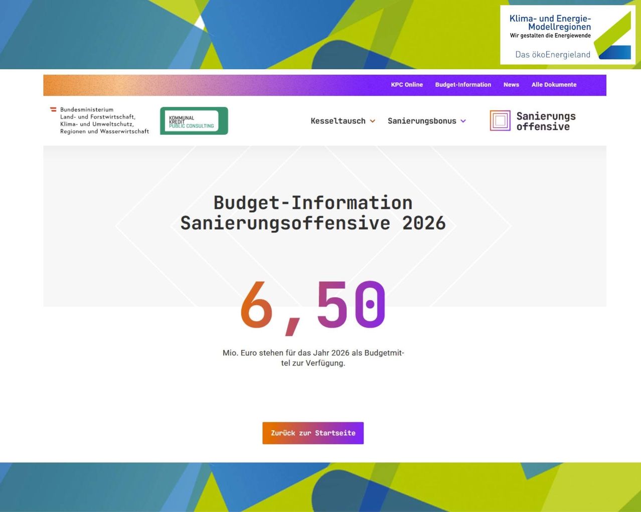 Budget information regarding the 2026 Sanierungsoffensive is available. Mio. Euro are allocated for 2026 as budget item. Available for reference.