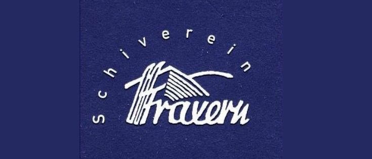 Das Logo einer Firma namens Schiverein Travemue, mit einem stilisierten Berg und dem Text in Weiß auf einem dunkelblauen Hintergrund.