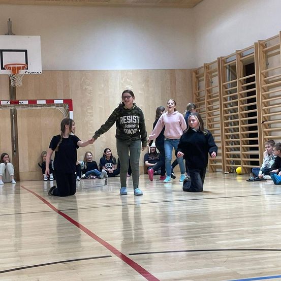 Bild enthält, Adult, Female, Person, Woman, People, Playing Basketball, Male, Man, Glasses, Floor