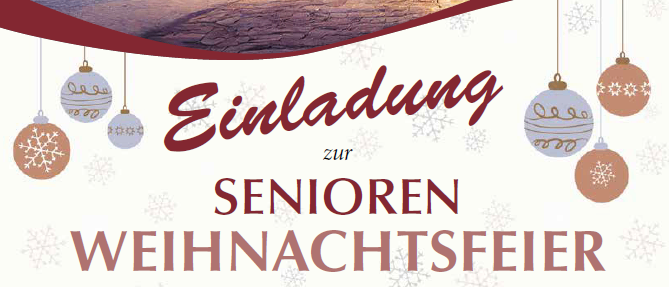 Einladung zur jährlichen Seniorenweihnachtsfeier in Mitterdorf an der Raab am 5. Dezember 2026, Beginn um 15:00 Uhr im Gemeindesaal.