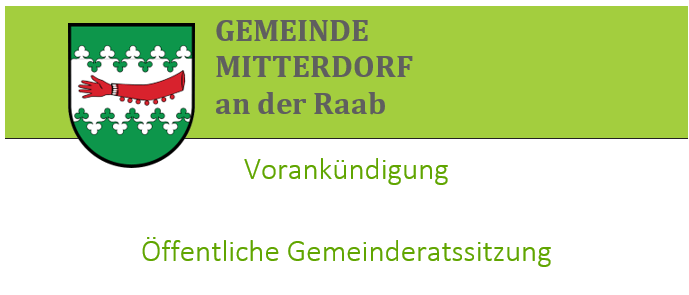 Ankündigung einer öffentlichen Gemeinderatssitzung am Mittwoch, 23. September 2026 um 18:00 Uhr im Gemeindesaal Mitterdorf/R.