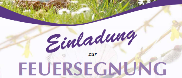 An invitation poster for a fire blessing event, featuring a rabbit and Easter eggs. It is held at the ASZ in Mitterdorf on April 4, 2026, at 07:00 AM.