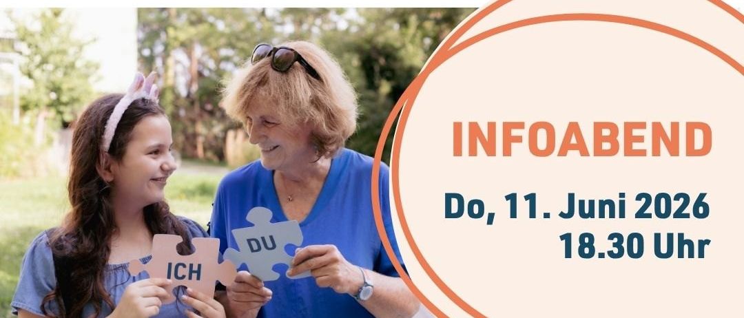 Veranstaltungsposter mit zwei Frauen, die Puzzleteile halten. Es lädt dazu ein, Pflegekraft zu werden. Datum: 11. Juni 2026, 18.30 Uhr. Ort: RdK Steiermark GmbH, Franz-Pichler-Straße 24, 8160 Weiz. Kontakt: Jan Nemeczek.