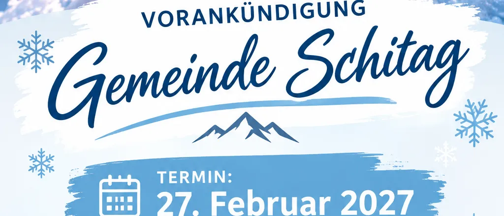 Ein Plakat für eine Skiveranstaltung in Schladming und Obertauern am 27. Februar 2027 mit einer verschneiten Berglandschaft und Skiern.