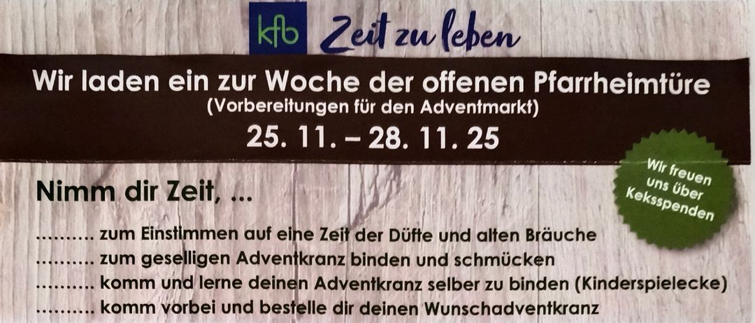 Plakat für eine Veranstaltung namens 'Advent' in Niederneukirchner am Samstag, 29. November 2025, von 13:00 bis 18:00 Uhr. Zeigt einen hölzernen Hintergrund mit Zimtstangen, Nelken und einem Apfel. Veranstaltungen umfassen Adventkränze, selbstgemachte Getränke und Essen.