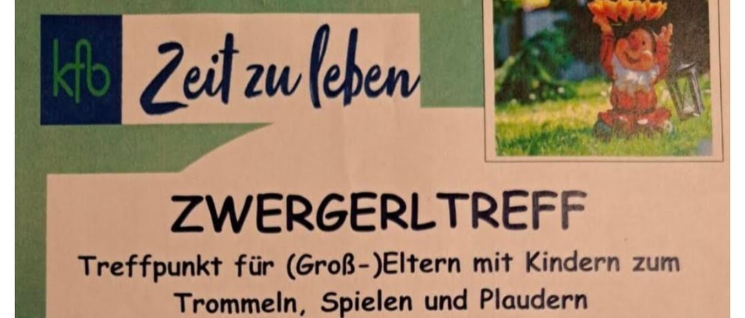 Eine Ankündigung für Zwergertreff, ein Treffpunkt für (Groß-)Eltern mit Kindern zum Trommeln, Spielen und Plaudern. Ort: Pfarrheim Niederneukirchen. Termin: Donnerstag, 8. Jänner 2026 bis 25. Juni 2026, 9:00-11:00 Uhr - nach der Sommerpause wird der Termin festgelegt.