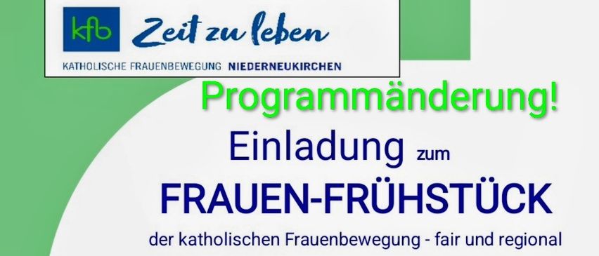 Einladung zum FRAUEN-FRÜHSTÜCK der katholischen Frauenbewegung - fair und regional. Am Samstag, 4. Juli 2026 um 09:00 Uhr im Pfarrheim Niederneukirchen. Jutta Pollhammer, Poetin und Künstlerin gesprochener Poesie kommt mit ihren Texten zu uns!