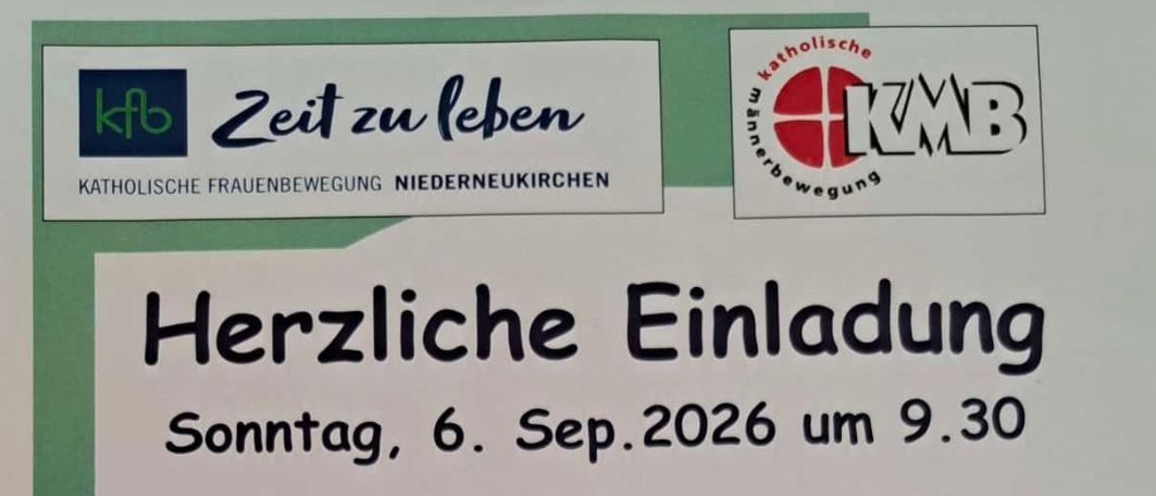 Ein Plakat lädt zu einem Gottesdienst am Sonntag, 6. September 2026, um 9:30 Uhr ein, der den Start in ein neues Arbeitsjahr mit einem gemeinsamen Gottesdienst und Agape feiert.