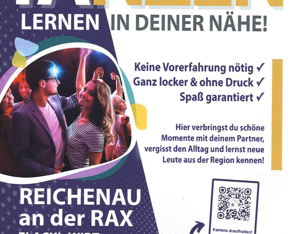 Ein Werbeplakat für einen Tanzkurs mit dem Titel 'Tanzen Lernen in deiner Nähe'. Es zeigt eine fröhliche Gruppe tanzender Menschen und betont, dass keine Vorkenntnisse erforderlich sind, eine entspannte Atmosphäre und garantierten Spaß. Das Veranstaltungsdatum ist der 29. September 2025.