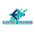 Das Logo von Elektro Pachner zeigt ein blaues und grünes geometrisches Design mit einem stilisierten 'E'. Darunter stehen die Worte 'Elektro Pachner' in fetter, serifenloser Schrift.
