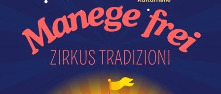 Ein Zirkusplakat mit Vorstellungen und Zeiten. Zirkustickets sind sichtbar. Der Zirkus wird in der Sport- und Kulturhalle sein.