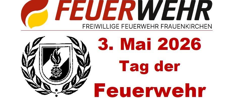 Logo der Freiwilligen Feuerwehr Frauenkirchen mit dem Datum 3. Mai 2026. Es enthält ein Flammensymbol und Text in Deutsch.