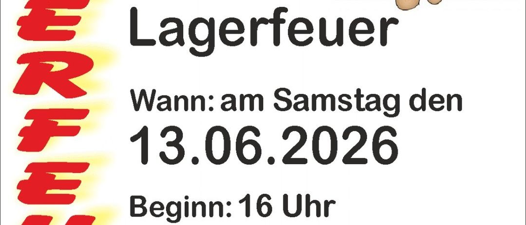 Einladung zum gemütlichen Lagerfeuer. Wann: Samstag den 13.06.2026. Beginn: 16 Uhr in der Eisanlage Walkersdorf. Für Ihr liebliches Wohl ist gesorgt.