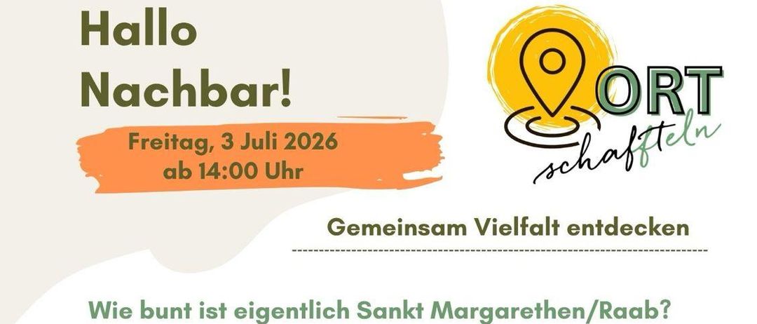 Poster für eine kulturelle Veranstaltung am 3. Juni 2020, beginnend um 14:00 Uhr. Es zeigt einen orangefarbenen Hintergrund, den Titel 'Gemeinsam Vielfalt entdecken' und eine vielfältige Gruppe von Menschen. Es lädt Teilnehmer ein, sich an Entdeckungsreisen in ferne Länder zu beteiligen und verschiedene Kulturen kennenzulernen.
