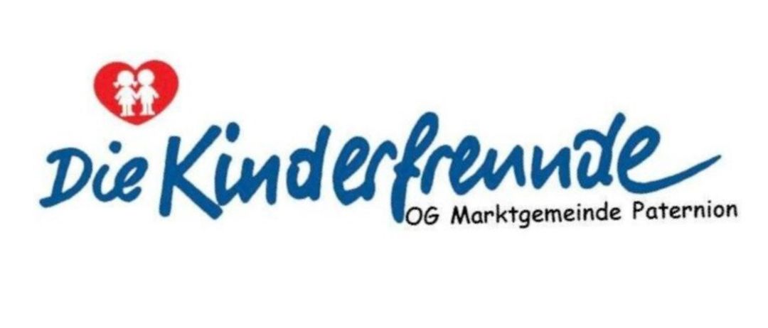 Das Logo von Die Kinderfreunde, einer Marketinggemeinschaft für Paternion, mit einem roten Herzsymbol, zwei Kindern und blauem Text.