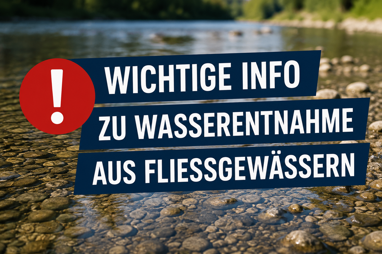 Ein Gewässer mit sichtbaren Felsen im Vordergrund und einem roten Kreis mit dem Text 'WICHTIGE INFO' darauf.