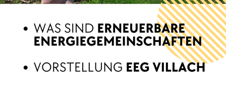 Plakat für eine Präsentation über erneuerbare Energiegemeinschaften in Villach, Österreich. Die Veranstaltung ist für den 17. September 2026 im Freiraum Myzel, Lederergasse 18, 9500 Villach geplant.