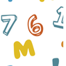 A white background with numbers 1, 6, 7, M, and N in different colors. The numbers are drawn in a playful, hand-drawn style.
