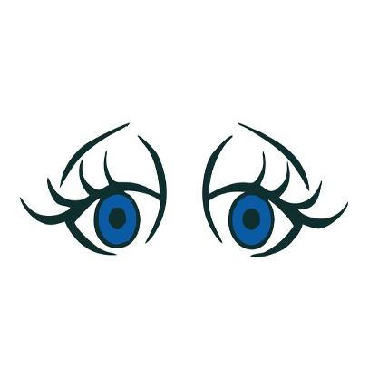 Ein Bild von einem Paar blauer Augen mit langen Wimpern auf weißem Hintergrund.