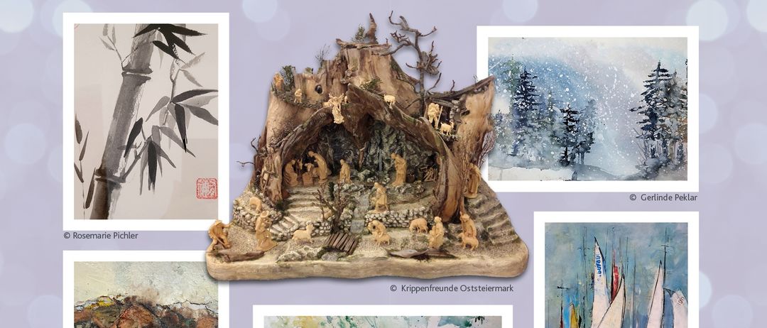 Eine Kunst- und Handwerksveranstaltung mit den Gruppen Frauenpower und Krippenfreunde Osterreich. Veranstaltung im City Kreativstudio Hartberg. Gemälde von verschiedenen Künstlern. Eröffnung am Freitag, 21. November 2025 um 18 Uhr. Gehostet von Marcus Martschitzsch. Einführung von Traude Payer und Dr. Harald Moser. Musik vom Saxophonquartett von Fritz Borecky.