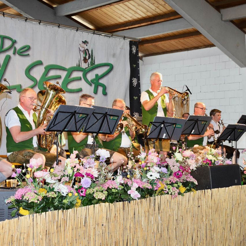 Bild enthält, Group Performance, Music Band, Person, Flower Arrangement, Adult, Male, Man, Microphone, Shoe, Potted Plant