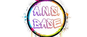 Ein lebhaftes Logo mit dem Text 'A.N.D. BASE' in einem kreisförmigen Design, umgeben von bunten Farbspritzern.