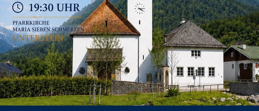 Poster for a 2026 Kirchen Konzert event featuring Michael Haydn's Requiem in C-Moll and Johann Sebastian Bach's Kantate. The event is set for July 26, 2026, at 19:30 in Unterstein, with a church in the background.