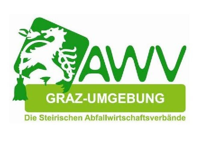 Das Logo von Graz-Umgebung zeigt einen grünen Hintergrund mit dem Text 'AWWV' und einem stilisierten Drachen, der die Steirischen Abfallwirtschaftsverbände repräsentiert.