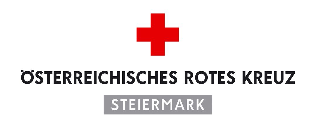 Ein weißer Hintergrund mit einem roten Kreuz-Symbol über den Worten 'Kreis Rotes Kreuz Steiermark' und unter den Worten 'als Liebe zum Menschen'.