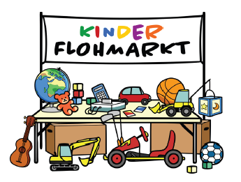 Ein Tisch mit Spielzeug, einer Weltkugel, einem Taschenrechner, einem Auto, einem Basketball, einem Teddybären, einer Lampe, einer Gitarre, einem Bagger, einem Roller und einem Fußball.