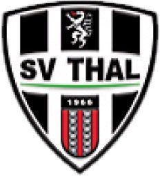 Das Logo für SV Thal, einen Sportverein, zeigt einen Schild mit schwarzem und weißem Hintergrund, einem rot-weißen Emblem und dem Gründungsjahr 1968 in kräftigem Grün.