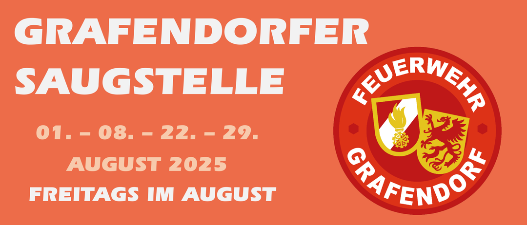 Ein orangefarbenes Plakat bewirbt die Veranstaltung 'Endorfer Stelle' vom 22. bis 29. August 2025. Das Plakat zeigt die Zahlen 22 und 29 hervorgehoben.